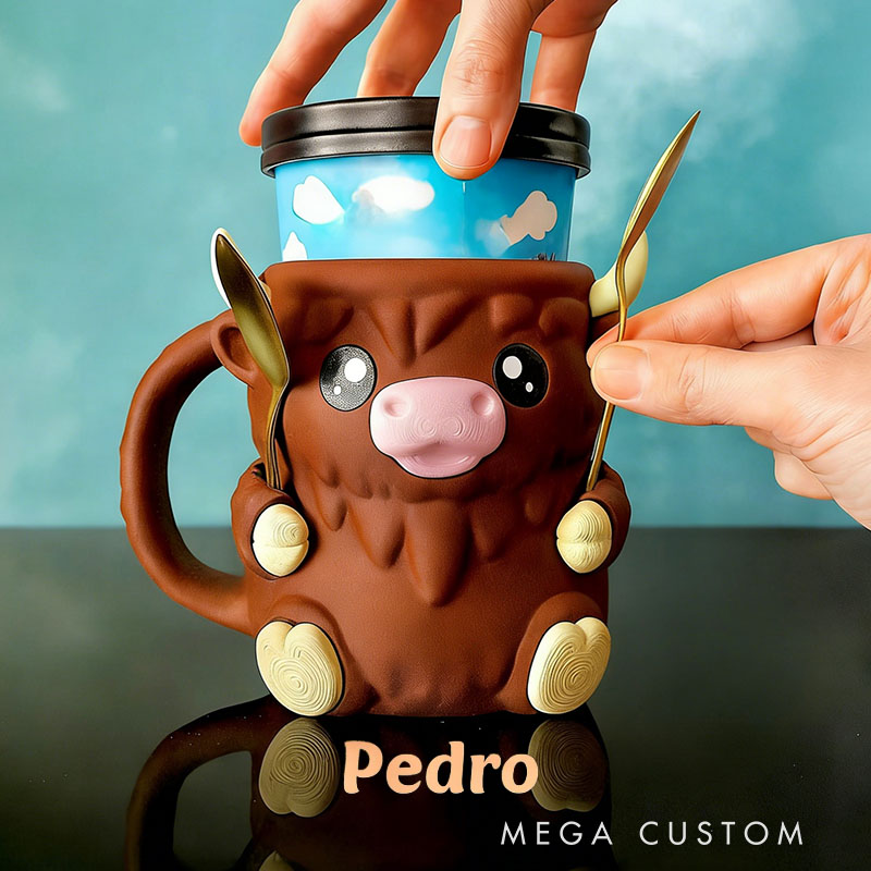 Ferdinand Highland Cow Ice Cream Pint Holder 3D Printed with Spoon Slots & Snack Drawer