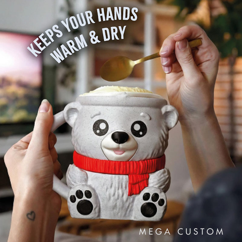 Polar Bear Ice Cream Pint Holder 3D Printed with Spoon Slots & Snack Drawer