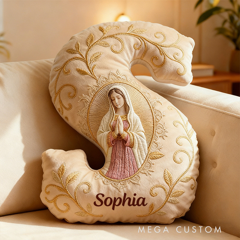 Personalized Believe Virgin Mary Letter Pillow with Custom Name Graphic 3D Print Pillow Home Decor Religious Gift Catholic Gift for Women