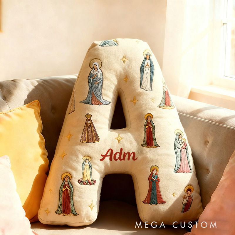Personalized Mother of God Pray for us Letter Pillow with Custom Name Room Decor Christian Graphic 3D Print Pillow Religious Gift for Kids Adults