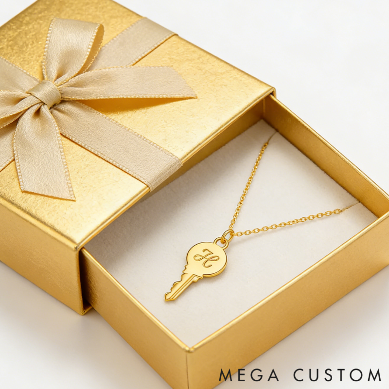 Personalized Sterling Silver Key-Shaped Initial Engraved Necklace