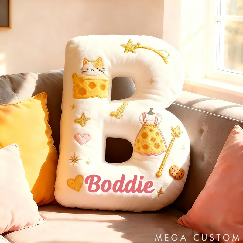 Personalized Cat Lover Cheese Letter Pillow with Custom Name Pillow for Kid Graphic 3D Print
