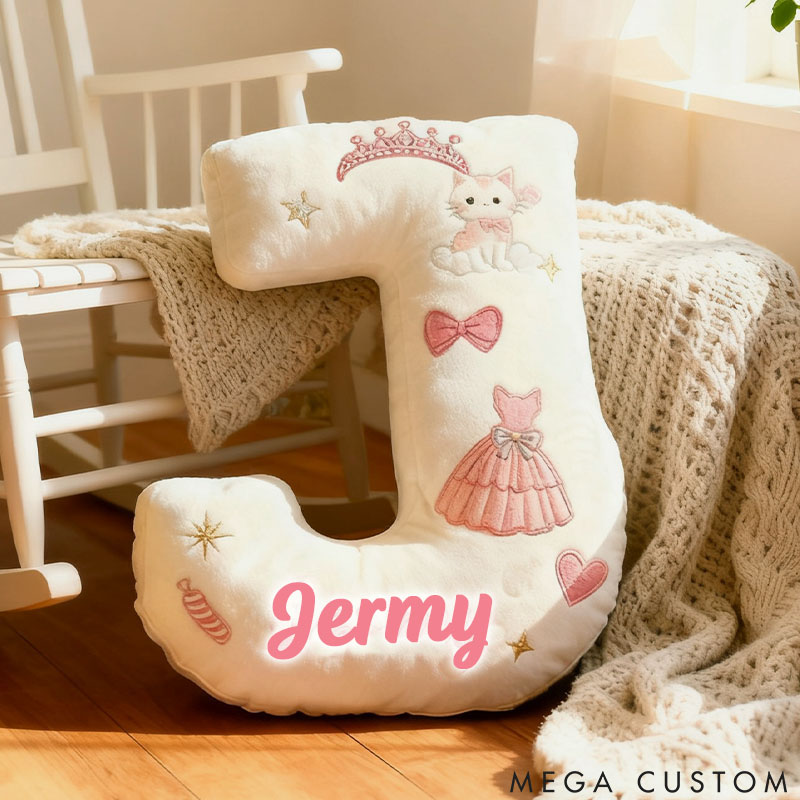 Personalized Cat Lover Princess Dress Letter Pillow with Custom Name Pillow for Kid Graphic 3D Print