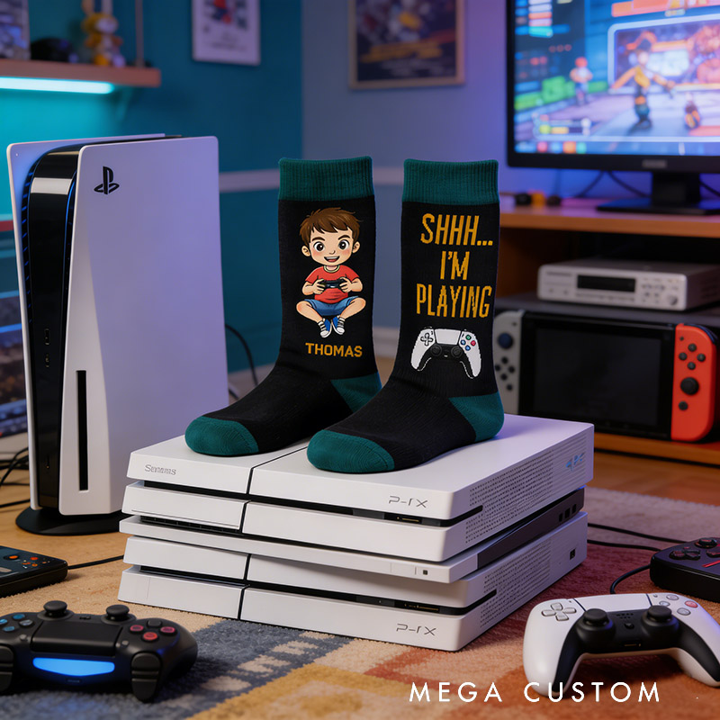 Personalized Game Controller Socks Gift for Kids Friends Gamers Perfect for Birthdays Holidays Christmas Party