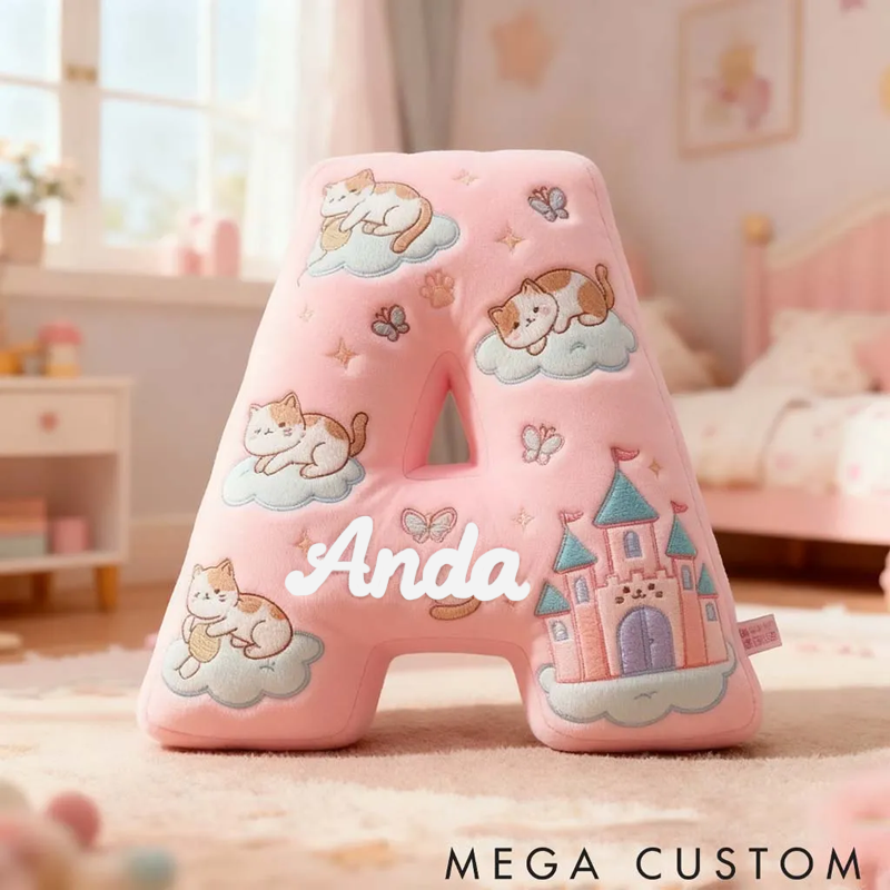 Personalized Cat Lover Pink Cats Letter Pillow Graphic 3D Print Pillow
