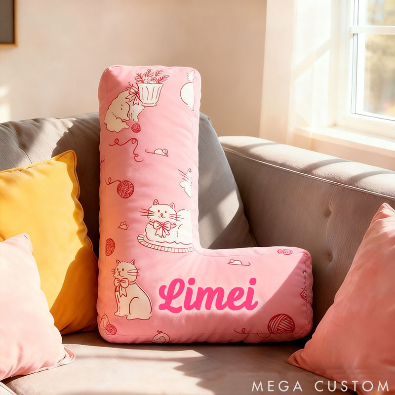 Personalized Cat Lover Pink Letter Pillow with Custom Name Pillow for Kid Graphic 3D Print