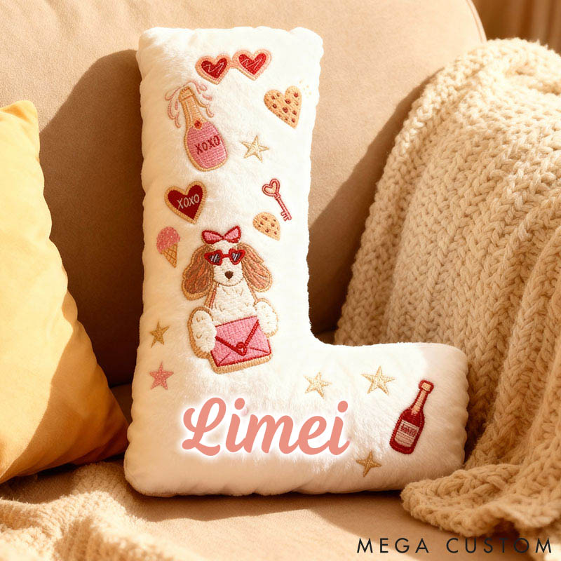 Personalized Dog Lover Love Letter Heart Couple Gift Letter Pillow with Custom Name Graphic 3D Print
