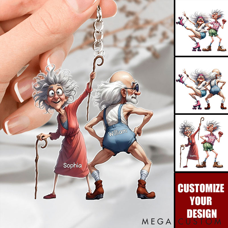 Personalized Quirky Funny Old Couple Elderly Couple Acrylic Keychain Romantic Gift for Wife Husband Valentine's Day Gift for Couple for Him Her