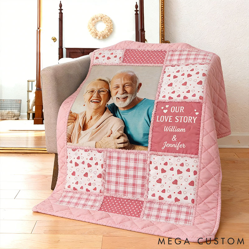 Personalized Photo Blanket Custom Photo Our Love Story Blanket for Couples Valentine Anniversary Gift Blanket for Husband Wife