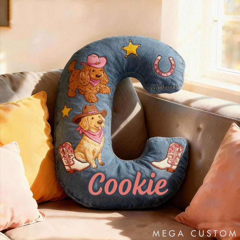 Personalized Dog Lover Cowboy Star Dog Letter Pillow with Custom Name Graphic 3D Print