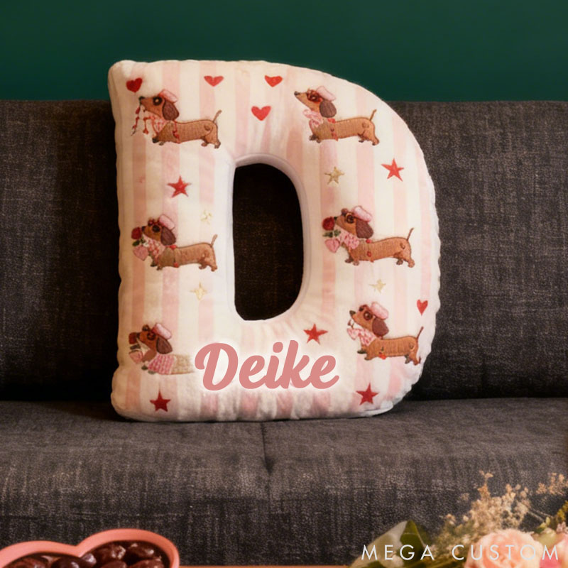 Personalized Dog Lover Dachshund Couple Gift Letter Pillow with Custom Name Graphic 3D Print