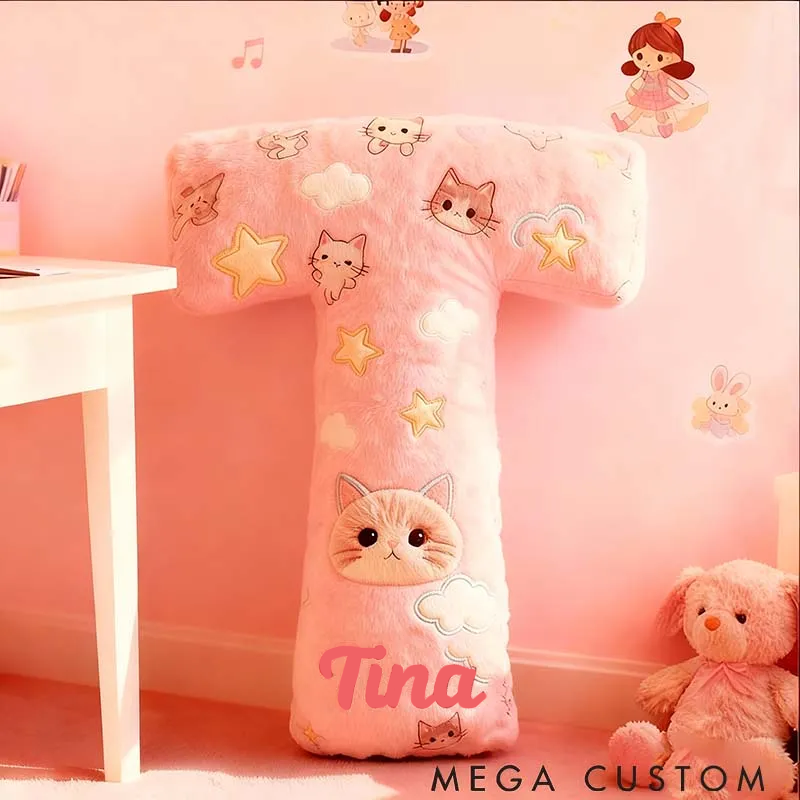 Personalized Cat Lover Pink Cats Cute Letter Pillow Graphic 3D Print Pillow