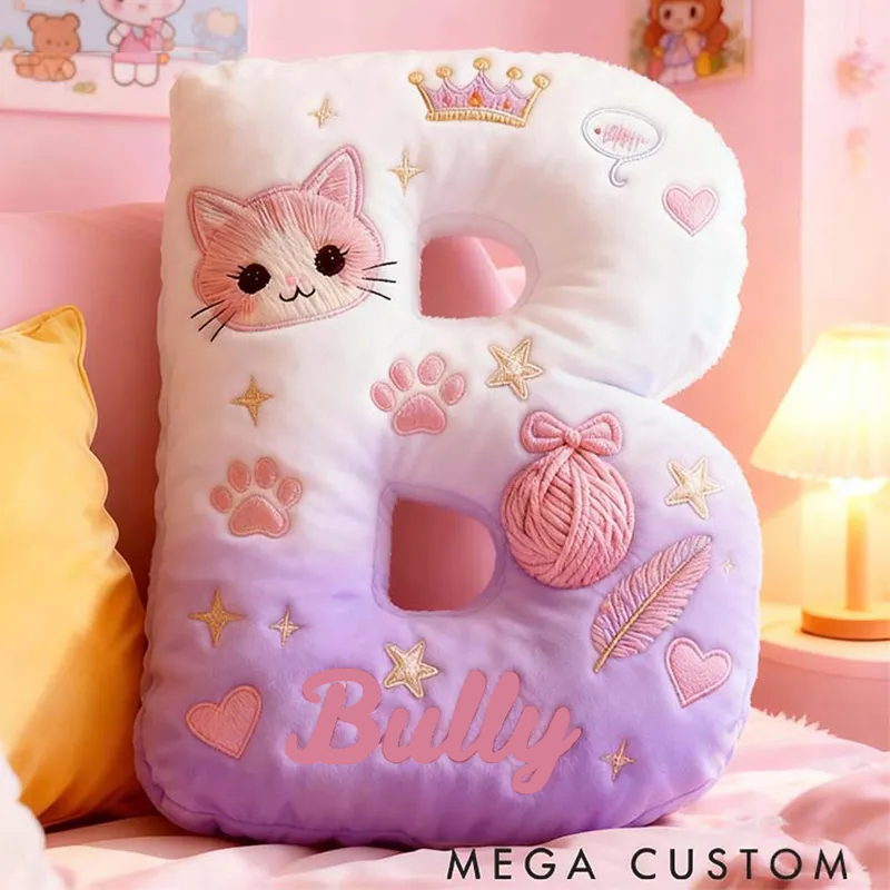 Personalized Cat Lover Purple Cat Letter Pillow Graphic 3D Print Pillow