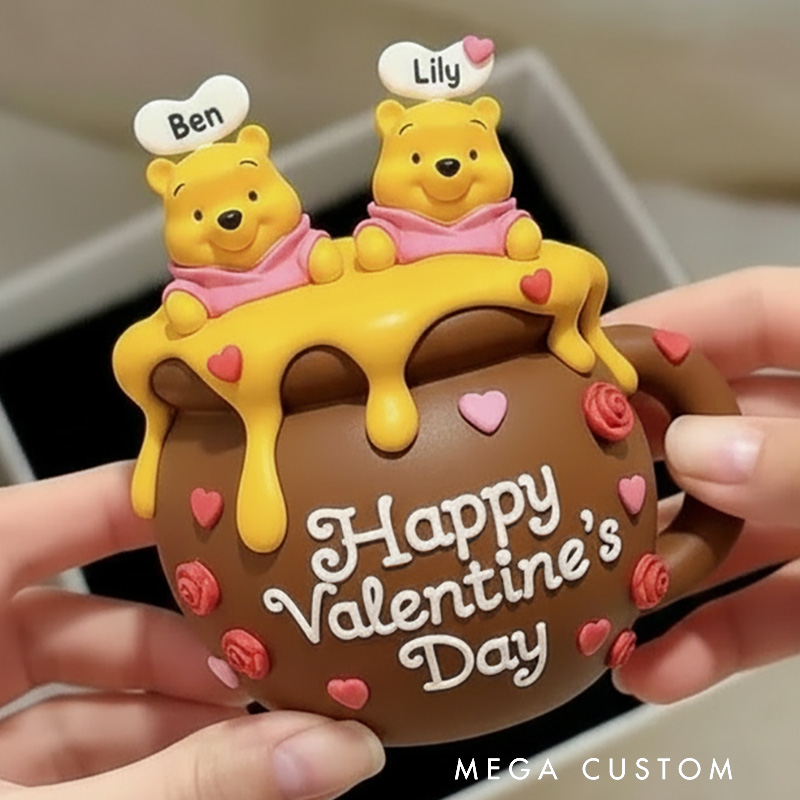 Personalized Valentine's Day Bear Magnetic Fridge Magnet with Custom Names and Text for Couple Lover Family