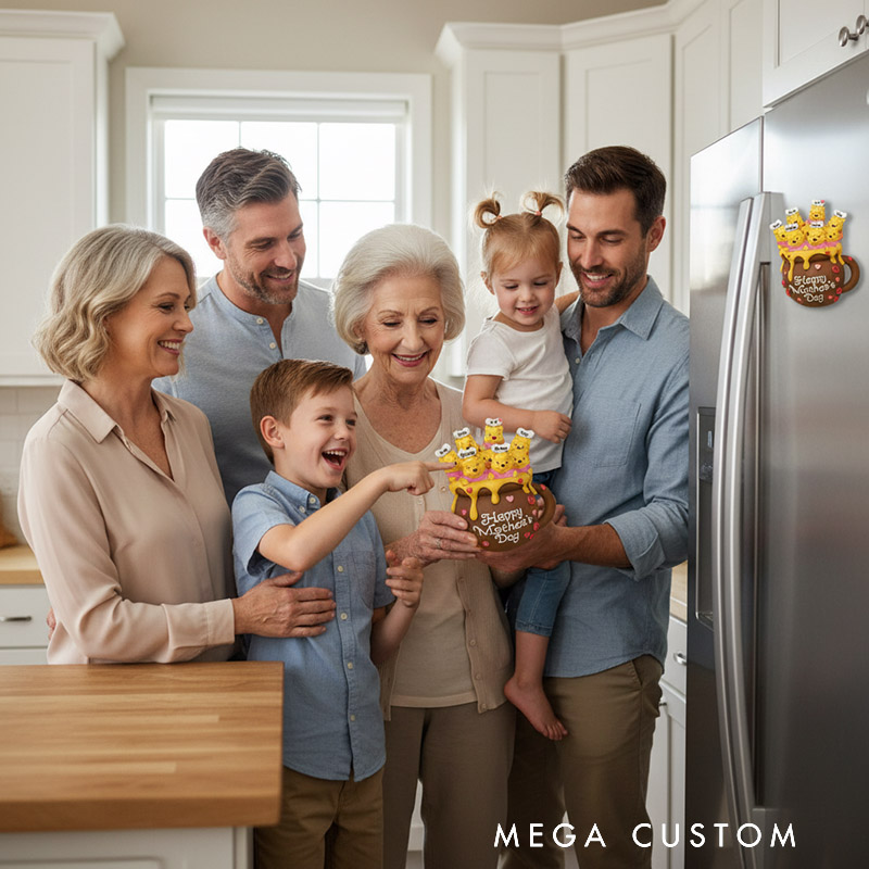 Personalized Mother's Day Bear Magnetic Fridge Magnet with Custom the Number of People Names and Text for Mother Grandmother Family