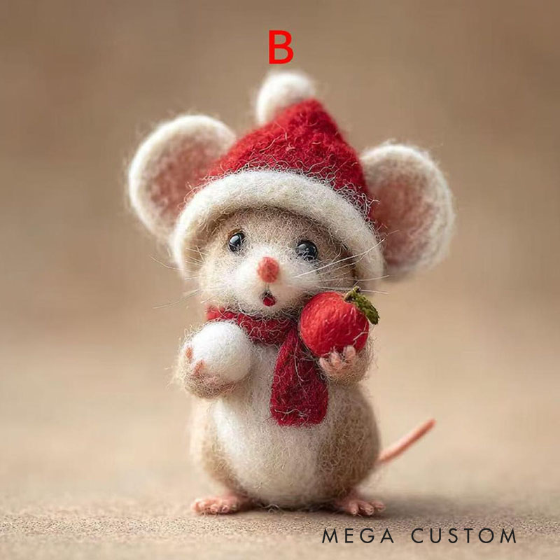 Felted Mouse Wool Figurine Tiny Animal Stocking Stuffer Holiday Tree Decoration Dollhouse Decor