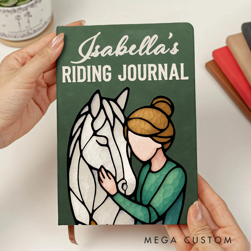 Personalized Riding Journal PU Leather Notebook with Photo Custom Name Birthday Gift for Horse Lovers Riding Lovers Equestrian Lovers