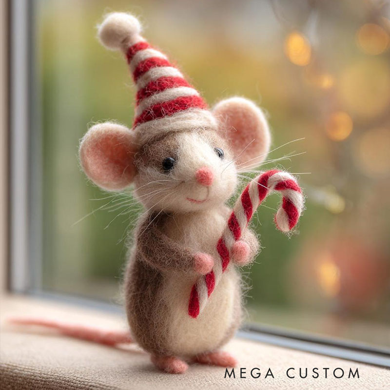 Needle Felted Mouse Christmas Ornament Wool Figurine