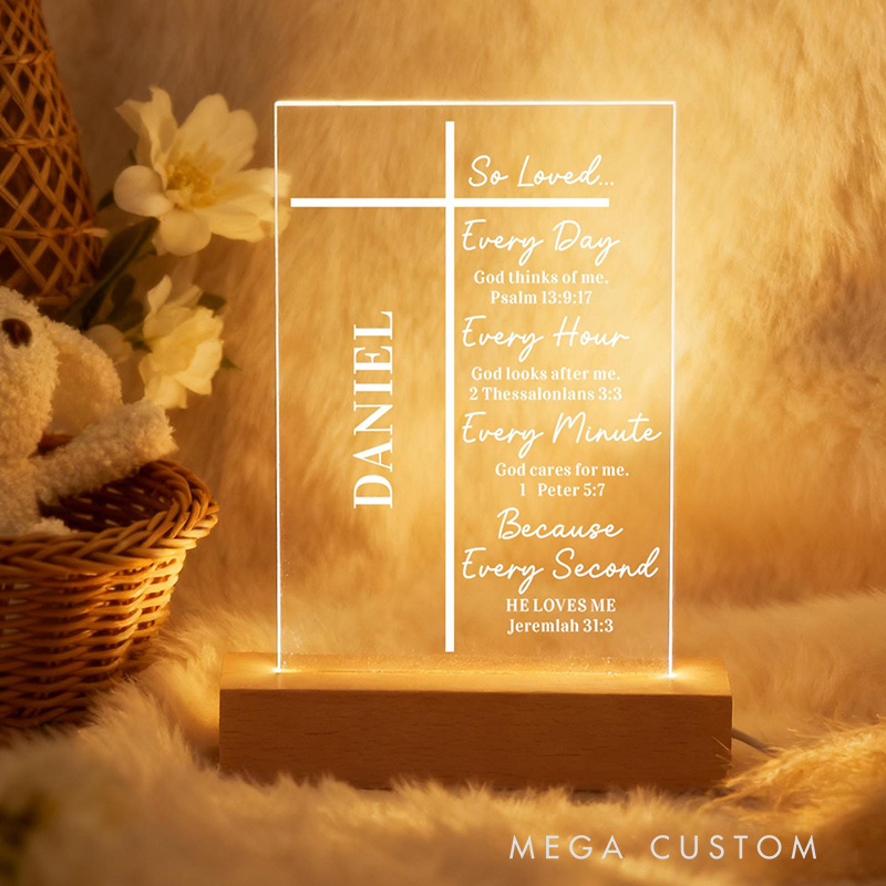 Personalized Bible Verse Cross LED Night Light with Name Home Decor Faith Based Decor Religious Gift Bible Verse Gift for Christians 