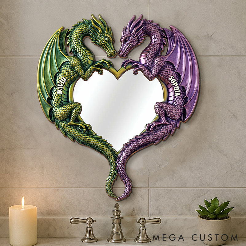 Personalized Couple Retro Western Dragon Mirror Custom Graphic 3D Printed Mirror with Name Valentines Day Gift for Him Her Anniversary Gift