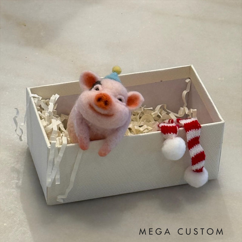 Needle Felted Pig Ornament Mini Animal Sculpture Custom Pet Portrait Christmas Xmas Thanksgiving Gift