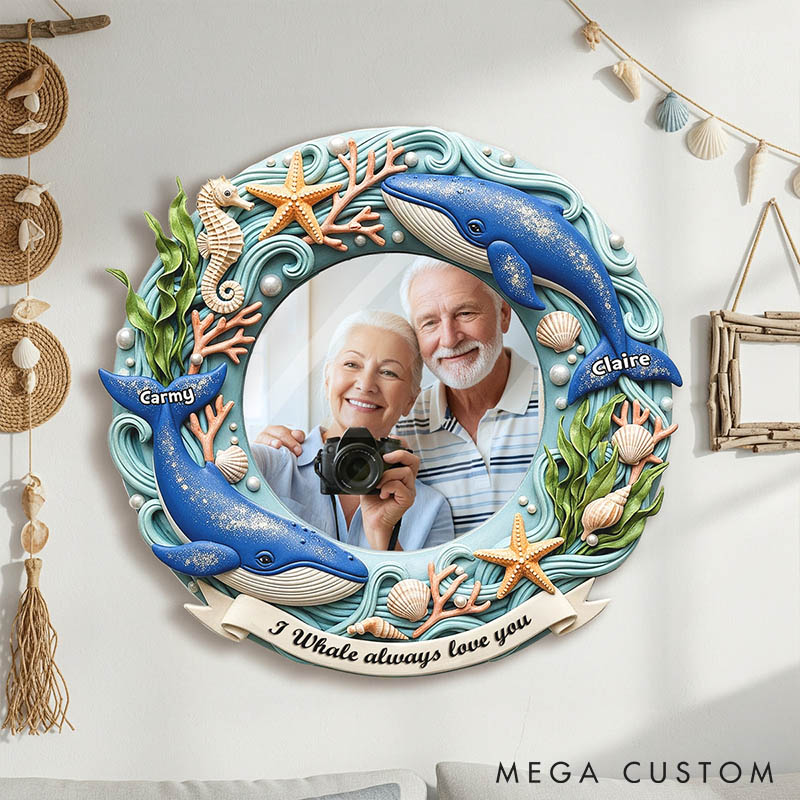 Personalized Couple I Whale Always Love You Mirror Custom Couple Whale Graphic 3D Printed Mirror with Name Valentines Day Anniversary Gift for Him Her