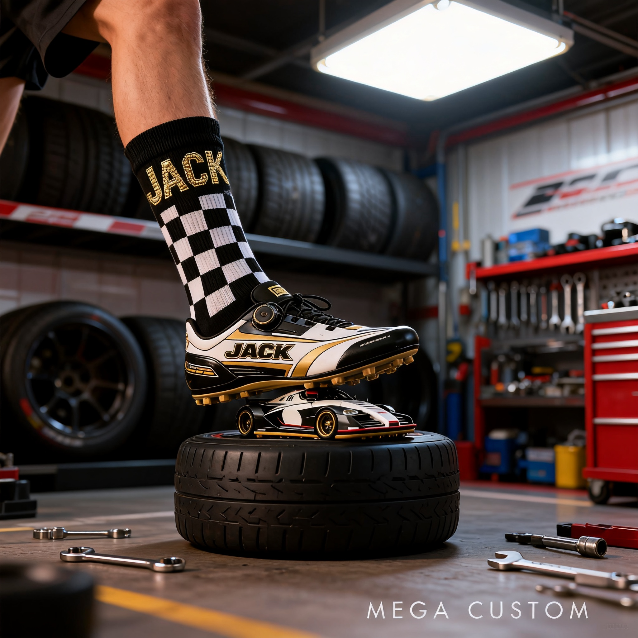 Personalized Racing Checkered Flag Socks Custom Name Sports Socks Gift for Race Car Drivers and Motorsport Fans