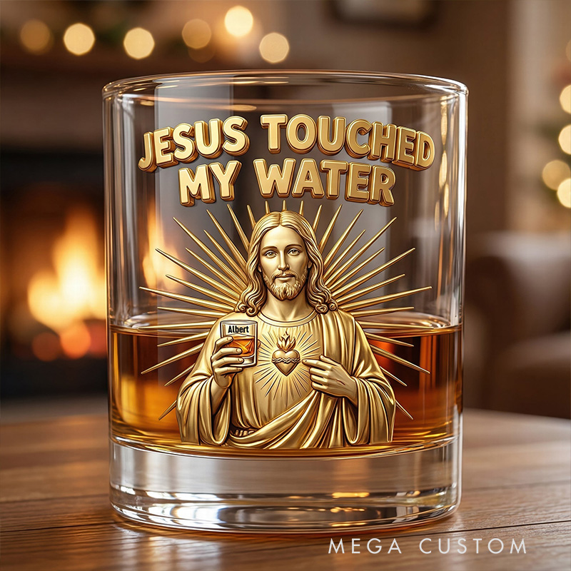 Personalized Jesus Touches My Water Whiskey Glass with Custom Name Religious Gift Christian Gift Jesus Lover Gift for Men