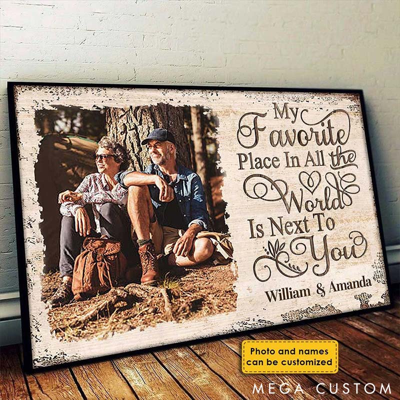 Personalized Next To You Is One Of My Favorite Places To Be Canvas Print Valentines Gifts for Couple Custom Photo Poster Gift for Her Him