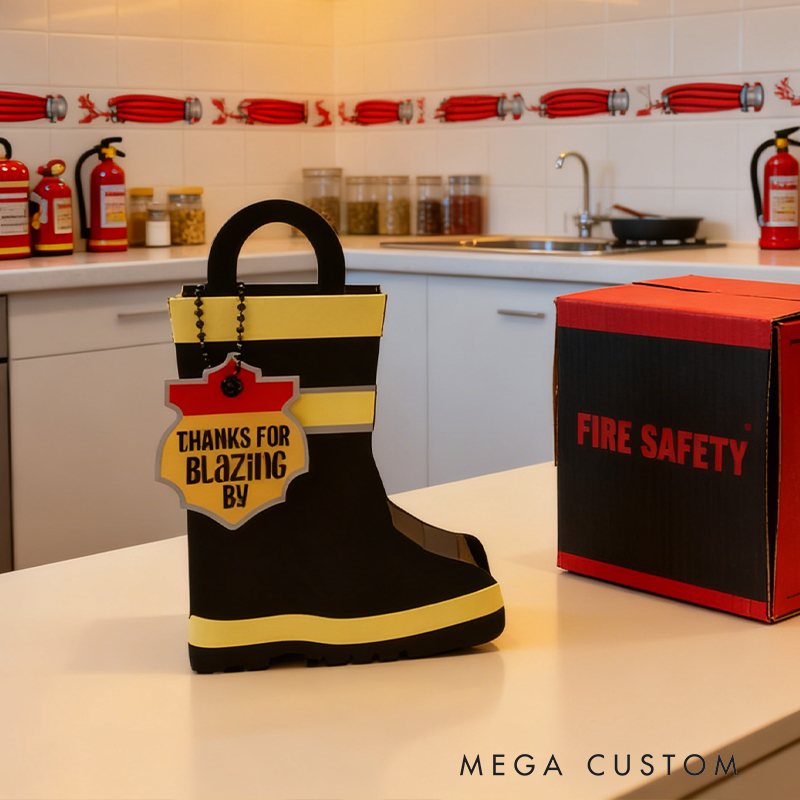 Personalized Firefighter Boot Gift Box - 3D Papercraft Treat Box for Kids, Fireman Themed Party Favors, Birthday Gift Packaging for Firefighter Lovers