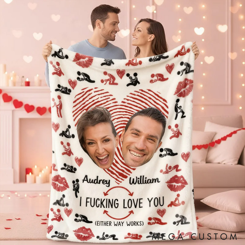Personalized Couple Photos Heart Fingerprint Kiss Blanket Custom I Fxxking Love You Multicolor Blanket Anniversary Valentines Day Gift for Him Her