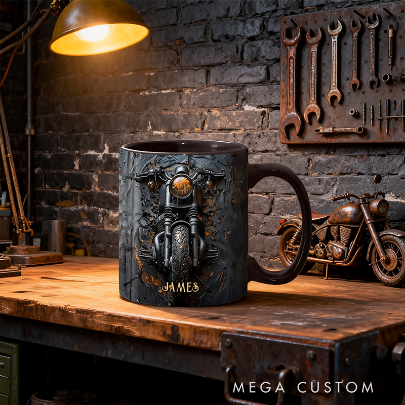 Personalized 3D Printed Choose Color Motorcycle Mug Custom Name Biker Coffee Cup Gift for Motorcycle Riders and Enthusiasts