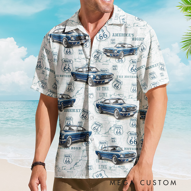 Personalized Classic Car Summer Vibes Custom Photo Hawaiian Shirt Racing-Themed Hawaiian Shirt