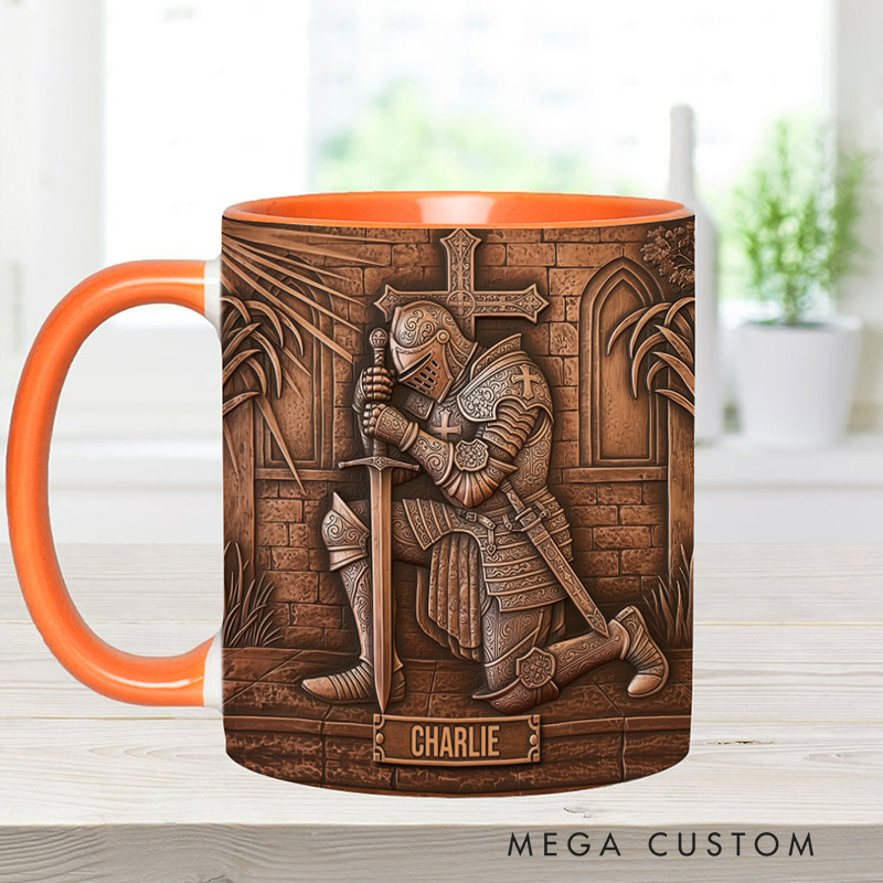 Personalized Knight Of God Ceramic Mug with Custom Name Religious Inspirational Gift Christian Gift for Men