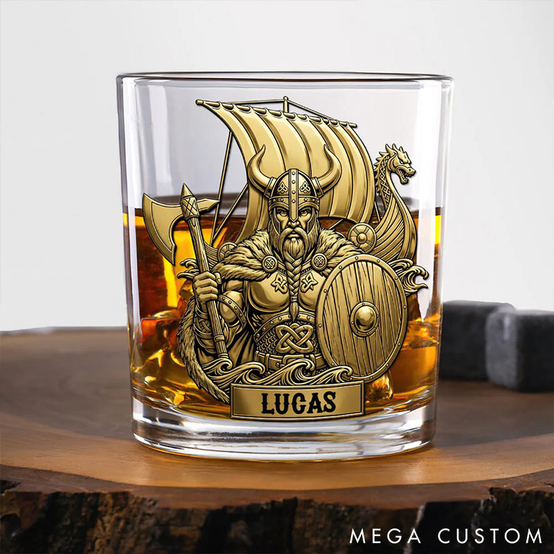 Personalized 3D-Like True Warriors Whiskey Glass Viking Whiskey Glass Valentine‘s Day Gift for Husband Boyfriend Romantics Gift for Him