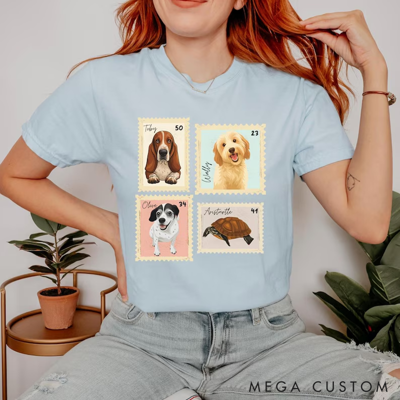 Personalized Pet Lover Custom Pet Portrait Stamp T-Shirt