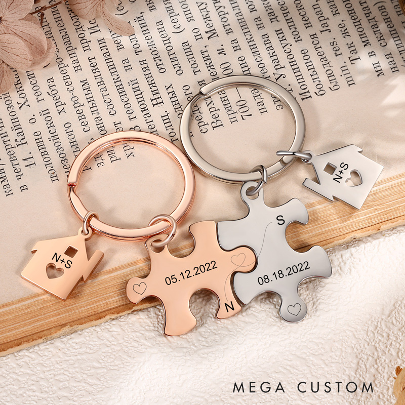 Personalized 2 PCS Couple Keychain Set Keyring Puzzle Keychains Valentine's Day Gift for Him/Her  Anniversary gift for Husband