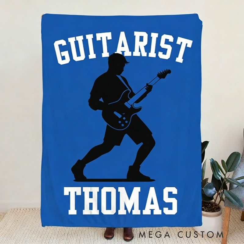 Personalized Silhouette Guitarist Soft Throw Blanket with Name Perfect for Guitar Lovers Music Enthusiasts Birthday Anniversary Performance Gifts