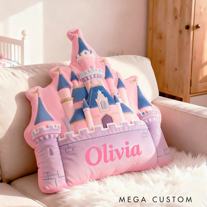 Personalized Cartoon Castle with Name Graphic 3D Print Pillow Christmas Gift for Kids Birthday Gift