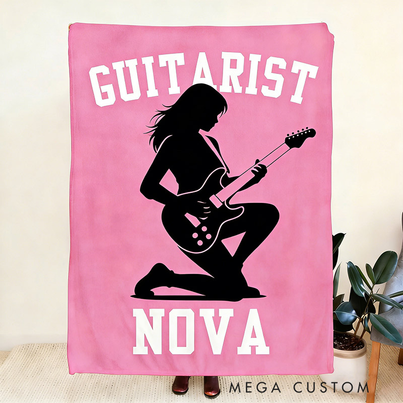 Personalized Silhouette Guitarist Soft Throw Blanket with Name Perfect for Her Guitar Lovers Music Enthusiasts Birthday Anniversary Performance Gifts