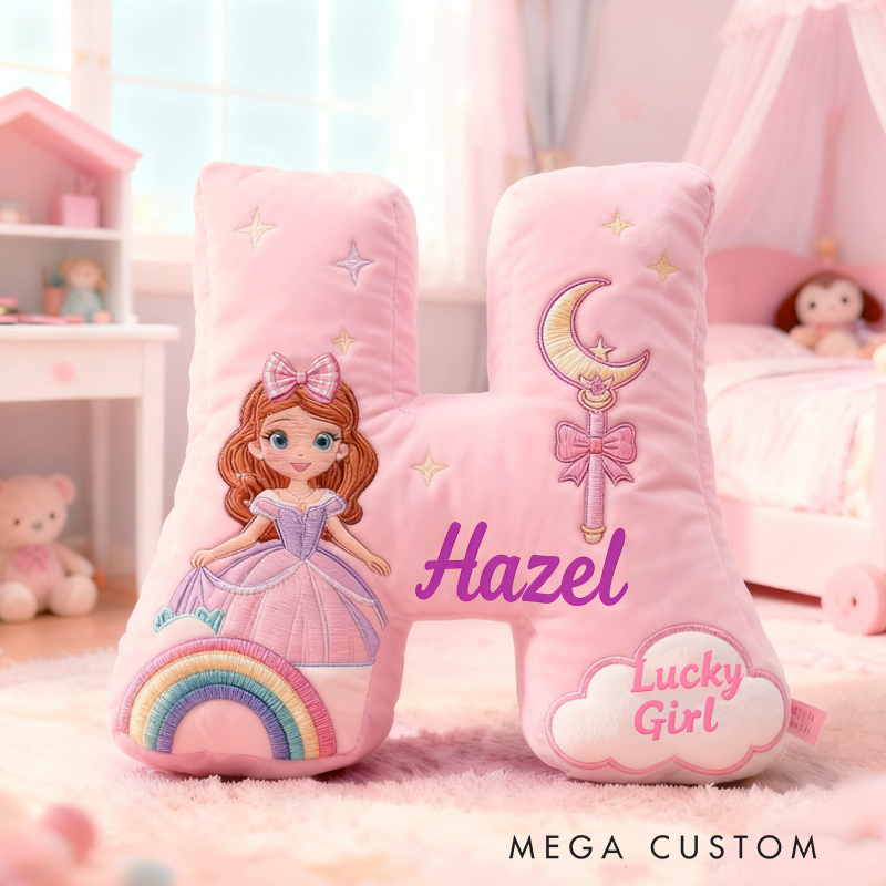 Personalized Lucky Girl with Name Graphic 3D Print Pillow Christmas Gift for Kids 