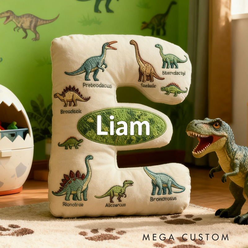 Personalized Dinosaur World Initials with Name Graphic 3D Print Pillow Christmas Gift for Kids Birthday Gifts