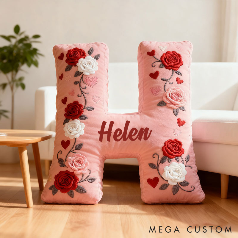 Personalized Girl friend Rose Pink 3D Printed Pillow Custom Name Cushion Valentine's Gift for GirlFriend Christmas Gift for Her