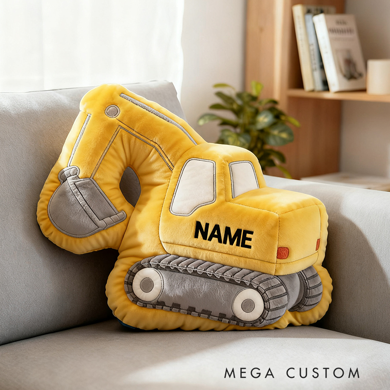 Personalized 3D Construction Excavator Plush Pillow With Your Own Name Soft Stuffed Toy for Kids Unique Decorative Cushion for Boys’ Room and Playroom