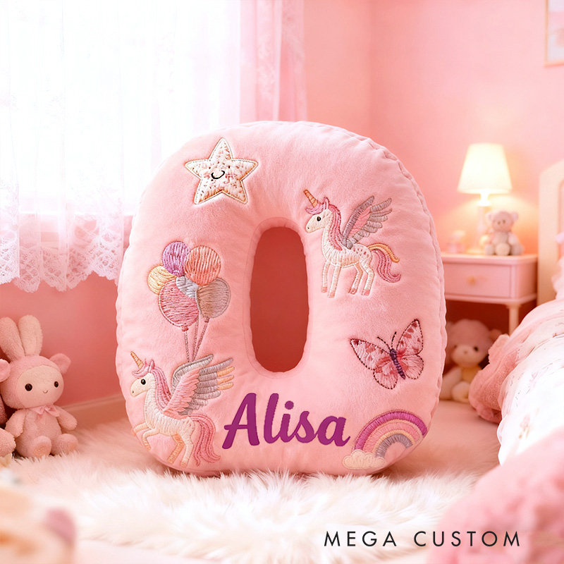 Personalized Pink Rainbow Letter Initial Custom Name Soft Decorative Gift Magical Girls Room Cozy Alphabet Shape  Graphic 3D Print Pillow