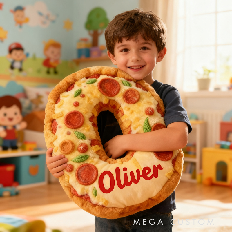 Personalized Delicious Pizza Initial Name Pillow Christmas Gift for Kids 