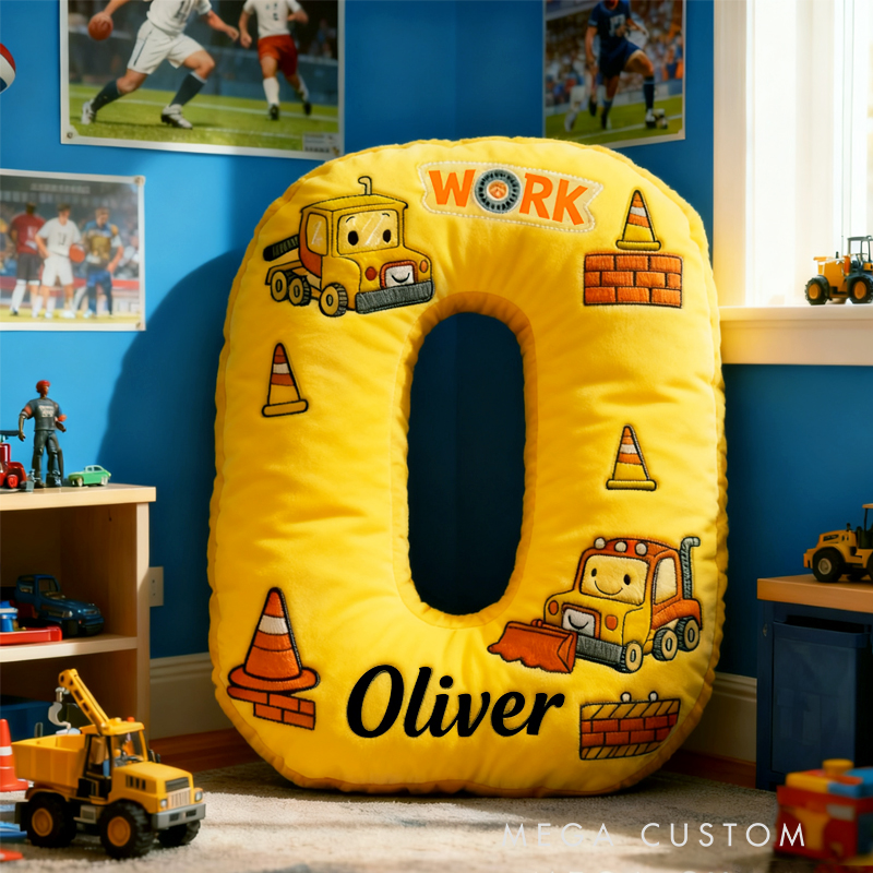 Personalized Cute Tractor Initials with Name Graphic 3D Print Pillow Christmas Gift for Kids 