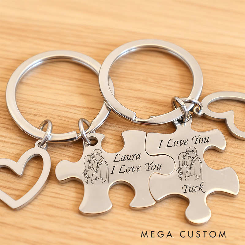 Personalized Couples Keychain 2Pcs Puzzle Couples Valentine's Day Gift for Him/Her Custom key chain set Anniversary Gift For Boyfriend