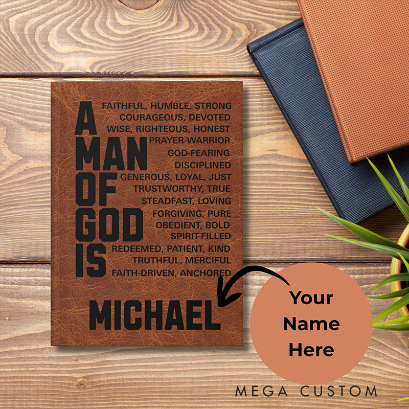 Personalized a Man of God A5 Prayer Journal Notebook with Name Religious Gift Faith Gift Bible Study Notebook for Christian Men