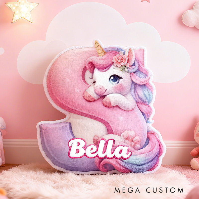 Personalized Pink Rainbow Cloud Letter Initial Custom Name Soft Decorative Gift Magical Girls Room Sweet Alphabet Graphic 3D Print Pillow